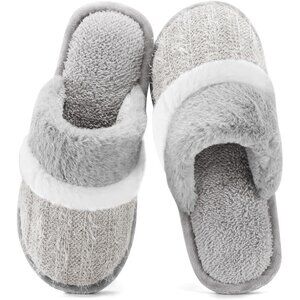 🆕Women's Light Grey Cozy Comfy Memory Foam Slippers Slip-On Indoor House Shoes